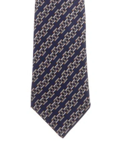 Pre-owned Hermes Silk Tie In Blue