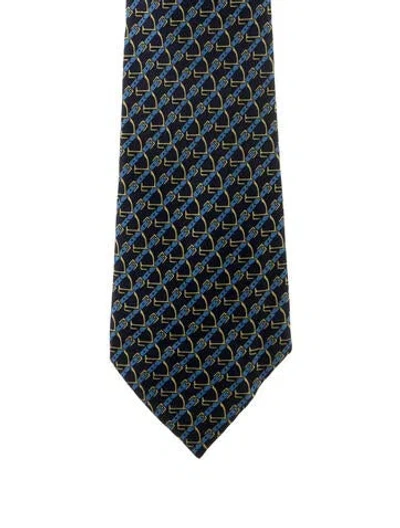 Pre-owned Hermes Silk Tie In Blue