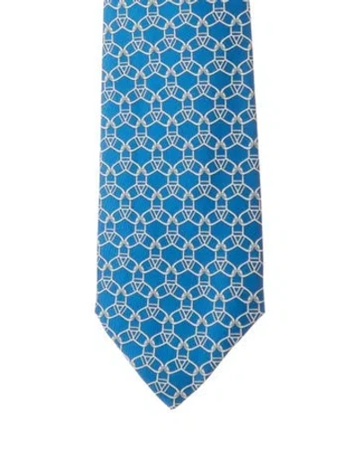 Pre-owned Hermes Silk Tie In Blue