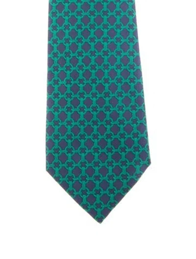 Pre-owned Hermes Silk Tie In Blue