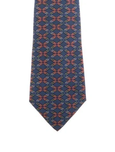 Pre-owned Hermes Silk Tie In Blue