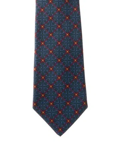 Pre-owned Hermes Silk Tie In Blue