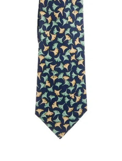 Pre-owned Hermes Silk Tie In Blue