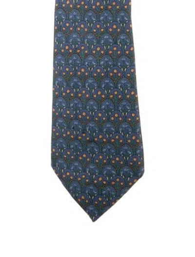 Pre-owned Hermes Silk Tie In Blue
