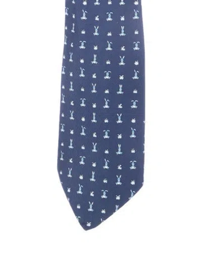 Pre-owned Hermes Silk Tie In Blue
