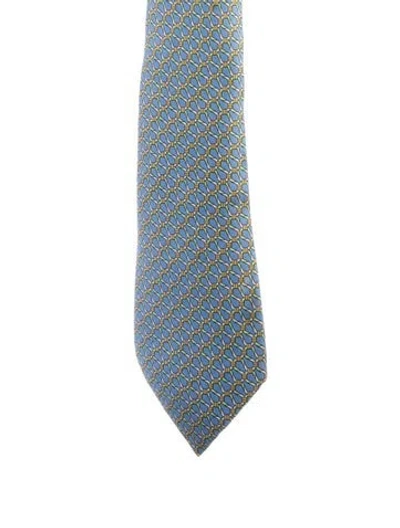 Pre-owned Hermes Silk Tie In Blue