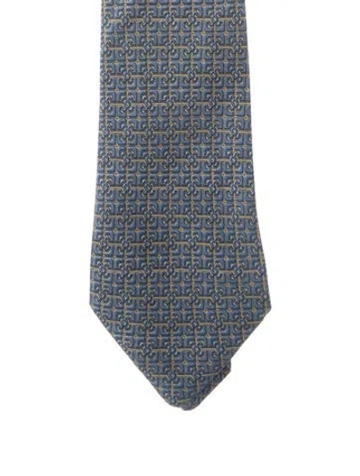 Pre-owned Hermes Silk Tie In Blue