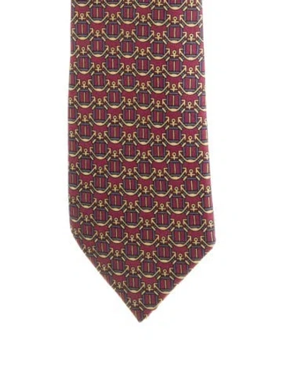 Pre-owned Hermes Silk Tie In Burgundy