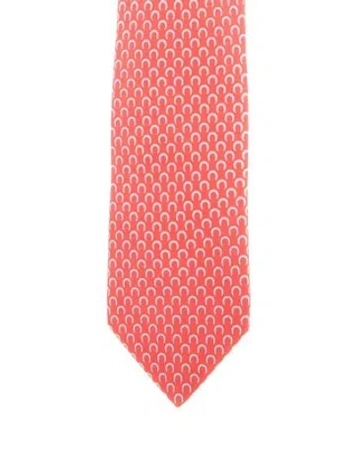 Pre-owned Hermes Silk Tie Featuring Horseshoe Pattern. In Red