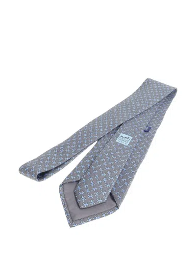 Pre-owned Hermes Silk Tie In Gray