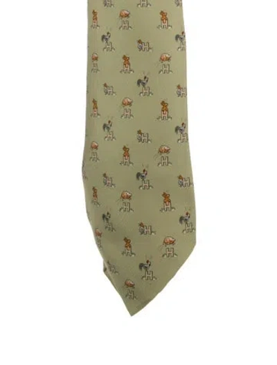 Pre-owned Hermes Silk Tie In Green