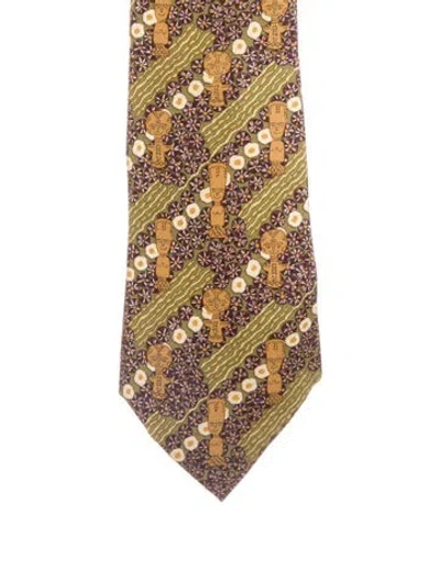 Pre-owned Hermes Silk Tie In Green
