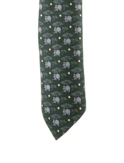 Pre-owned Hermes Silk Tie In Green