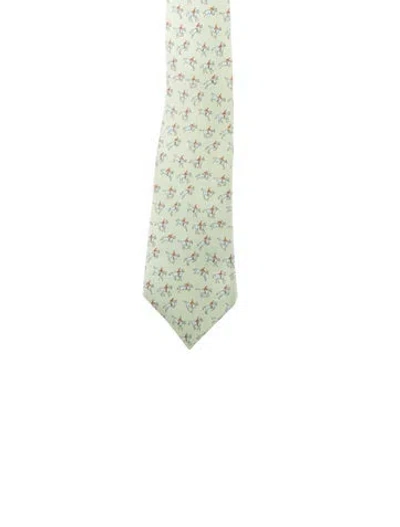 Pre-owned Hermes Silk Tie In Green