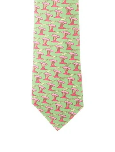 Pre-owned Hermes Silk Tie In Green