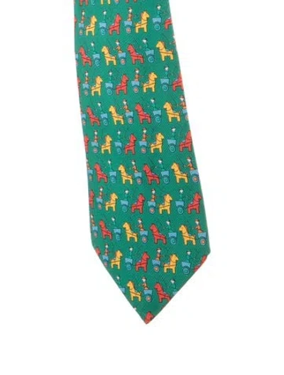 Pre-owned Hermes Silk Tie In Green