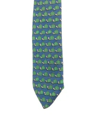 Pre-owned Hermes Silk Tie In Green