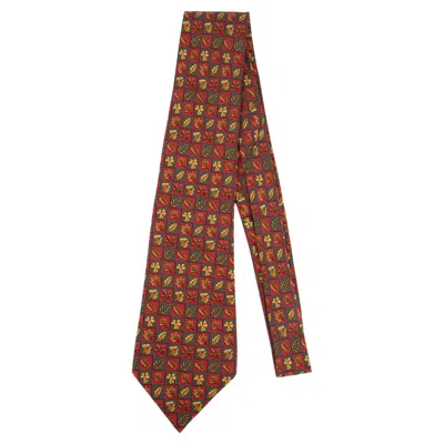 Pre-owned Hermes Hermès Silk Tie Illustrated With Leaves In Brown