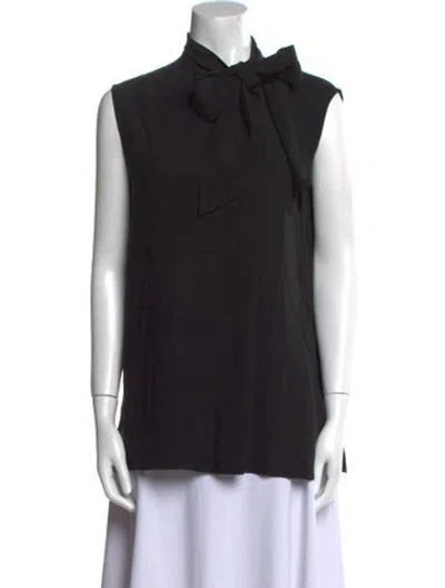 Pre-owned Hermes Silk Tie Neck Blouse In Black