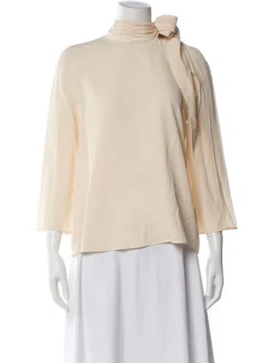 Pre-owned Hermes Silk Tie Neck Blouse In Neutral