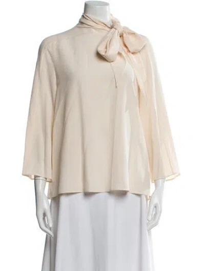 Pre-owned Hermes Silk Tie Neck Blouse In Neutral