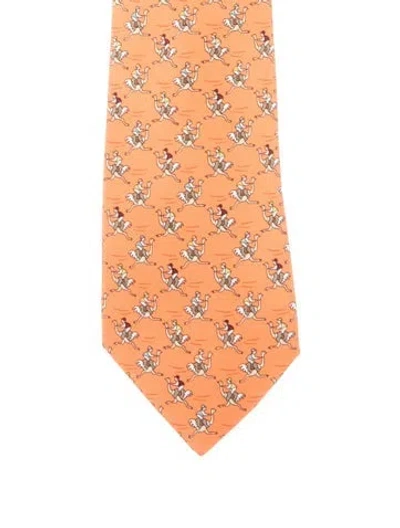 Pre-owned Hermes Silk Tie In Orange