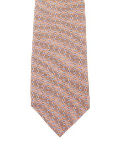 Pre-owned Hermes Silk Tie In Orange