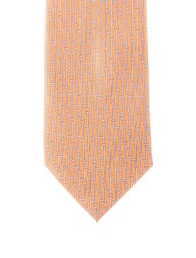 Pre-owned Hermes Silk Tie In Orange