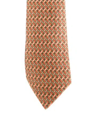 Pre-owned Hermes Silk Tie In Orange