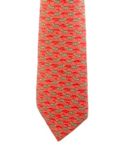 Pre-owned Hermes Silk Tie In Orange