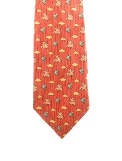Pre-owned Hermes Silk Tie In Orange