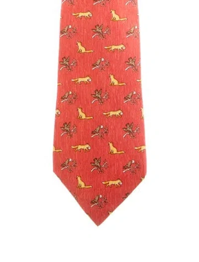 Pre-owned Hermes Silk Tie In Orange
