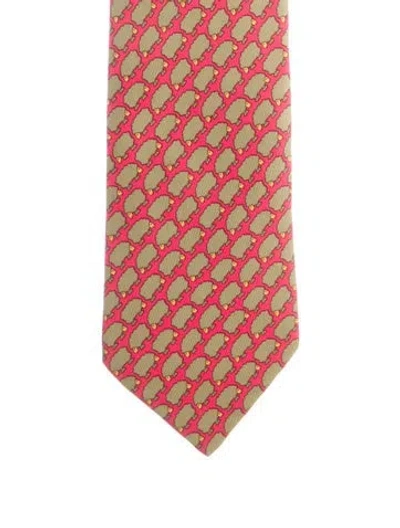 Pre-owned Hermes Silk Tie In Pink