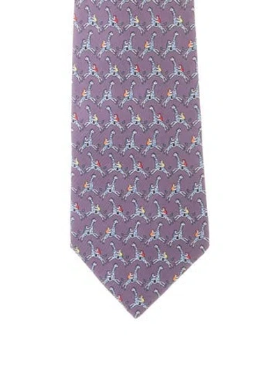 Pre-owned Hermes Silk Tie In Purple