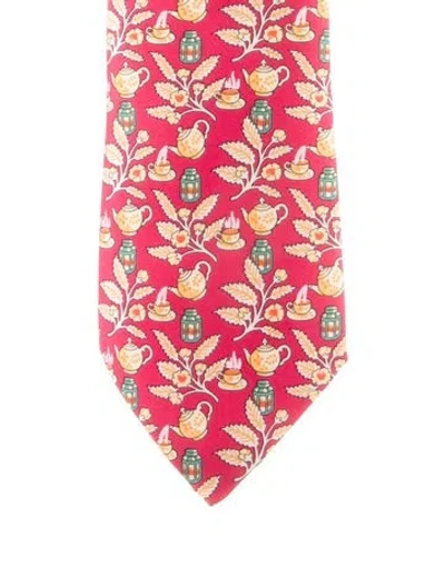 Pre-owned Hermes Silk Tie In Red
