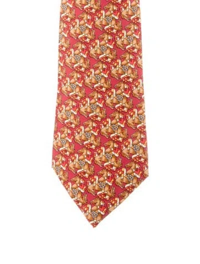 Pre-owned Hermes Silk Tie In Red