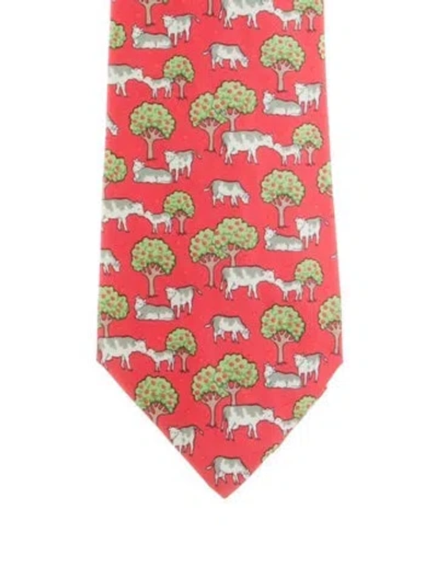 Pre-owned Hermes Silk Tie In Red
