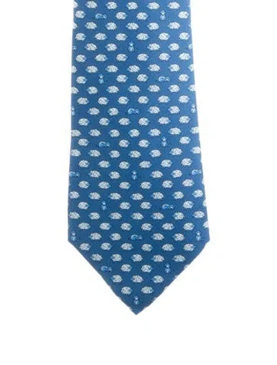 Pre-owned Hermes Silk Tie With Box And Tag In Blue