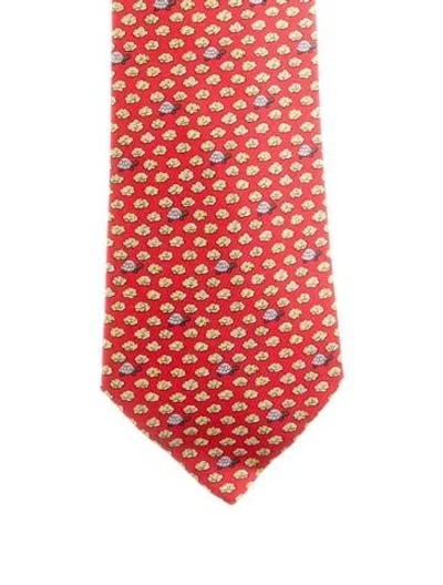Pre-owned Hermes Silk Tie With Box And Tag In Red