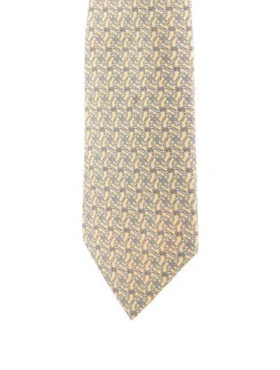 Pre-owned Hermes Silk Tie In Yellow