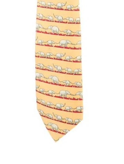 Pre-owned Hermes Silk Tie In Yellow