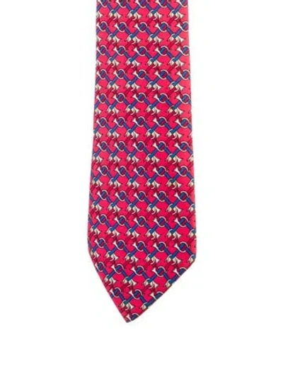 Pre-owned Hermes Silk Trumpet Print Tie In Red