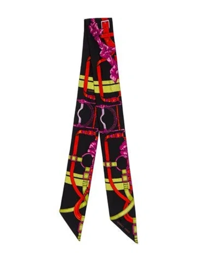 Pre-owned Hermes Silk Twilly Scarf In Black