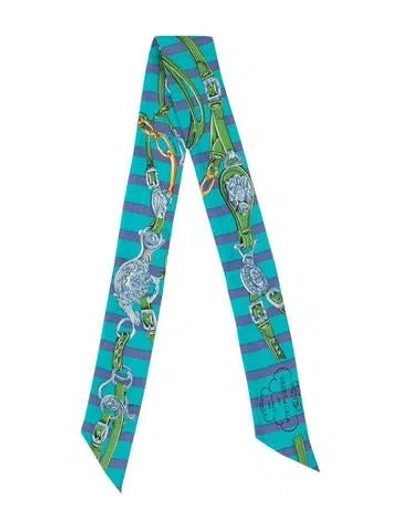 Pre-owned Hermes Silk Twilly Scarf In Blue