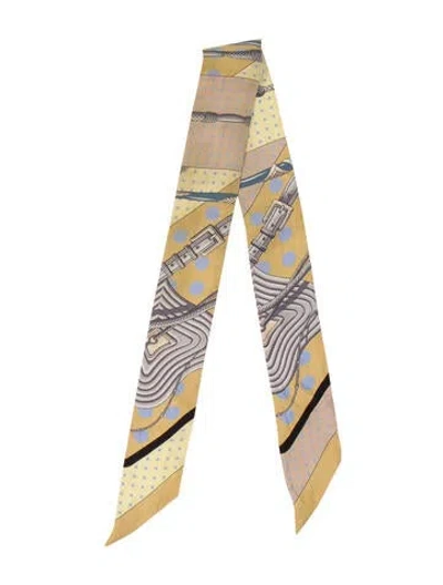 Pre-owned Hermes Silk Twilly Scarf In Neutral