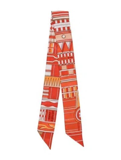 Pre-owned Hermes Silk Twilly Scarf In Orange