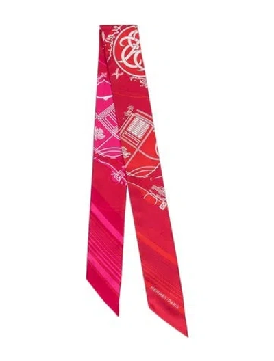 Pre-owned Hermes Silk Twilly Scarf In Red