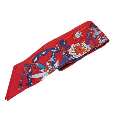 Pre-owned Hermes Silk Twilly Scarf Red Multicolor