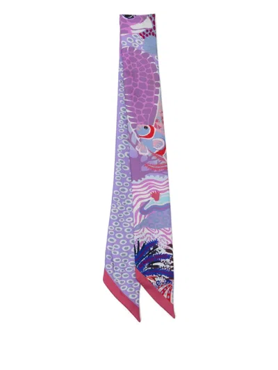 Pre-owned Hermes Silk Under The Waves Twilly Framboise Parme Rouge In Purple