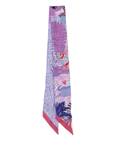 Pre-owned Hermes Silk Under The Waves Twilly Framboise Parme Rouge In Purple